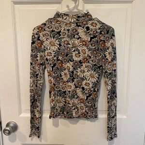 Neutral Floral Mock Neck Long Sleeve Top